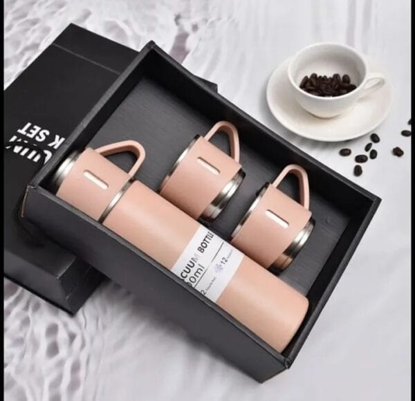 Stainless Steel Vacuum Flask Bottle Set with 3 Cups - Image 5