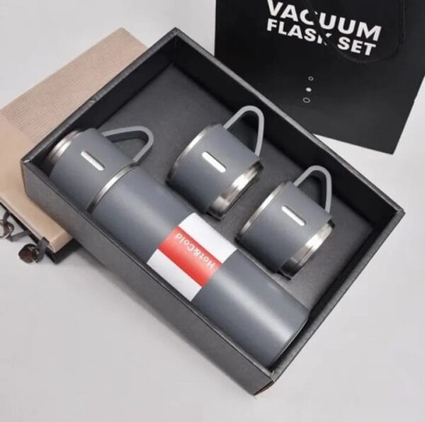 Stainless Steel Vacuum Flask Bottle Set with 3 Cups - Image 6