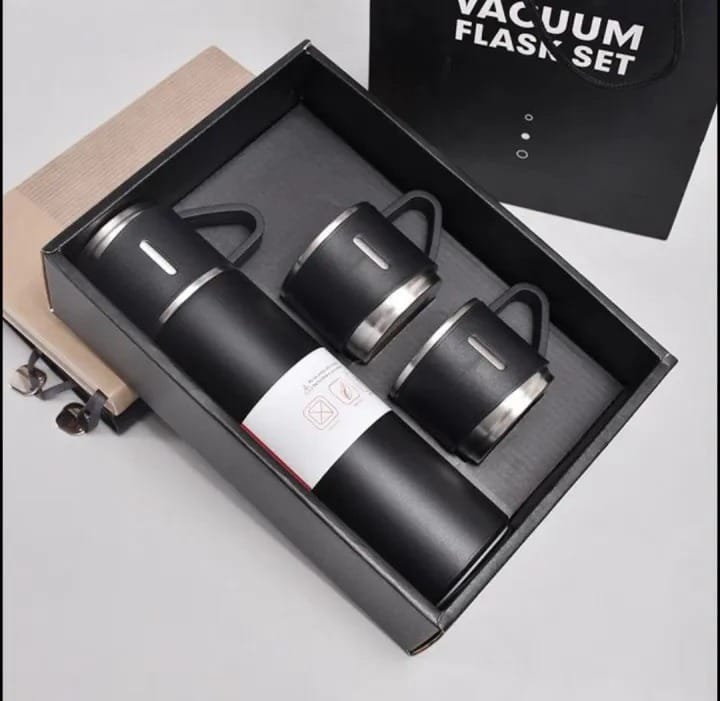 Stainless Steel Vacuum Flask Bottle Set with 3 Cups