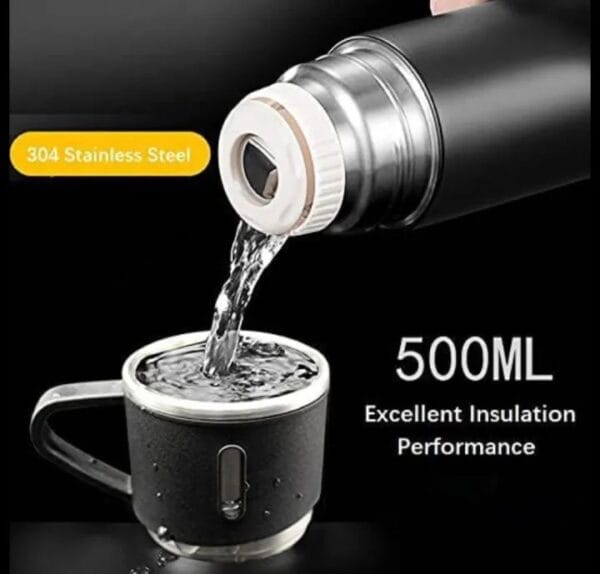 Stainless Steel Vacuum Flask Bottle Set with 3 Cups - Image 2