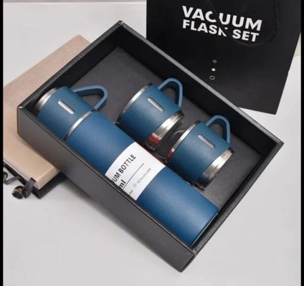 Stainless Steel Vacuum Flask Bottle Set with 3 Cups - Image 4