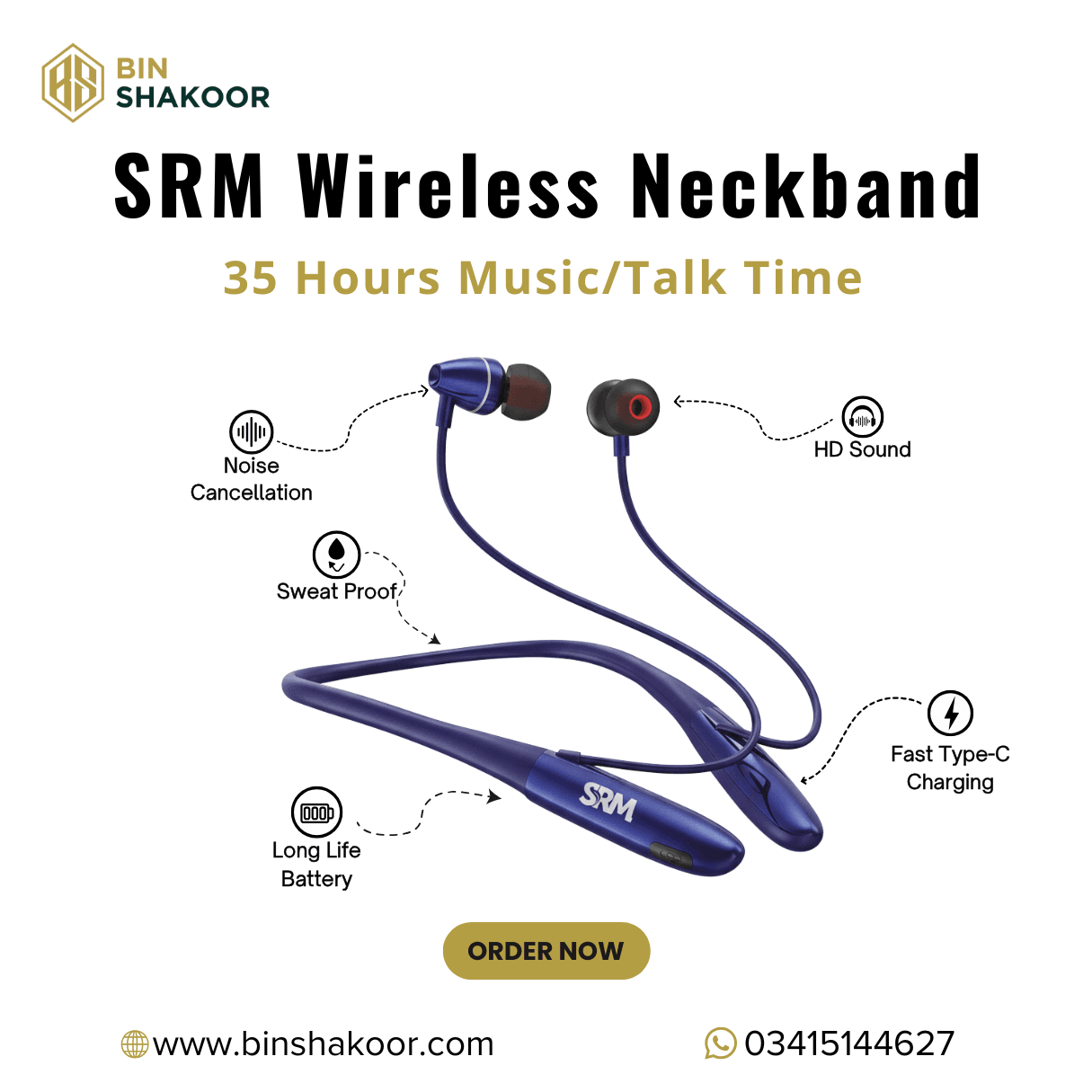 SRM Wireless Neckband With 35 Hours Playtime - Image 2