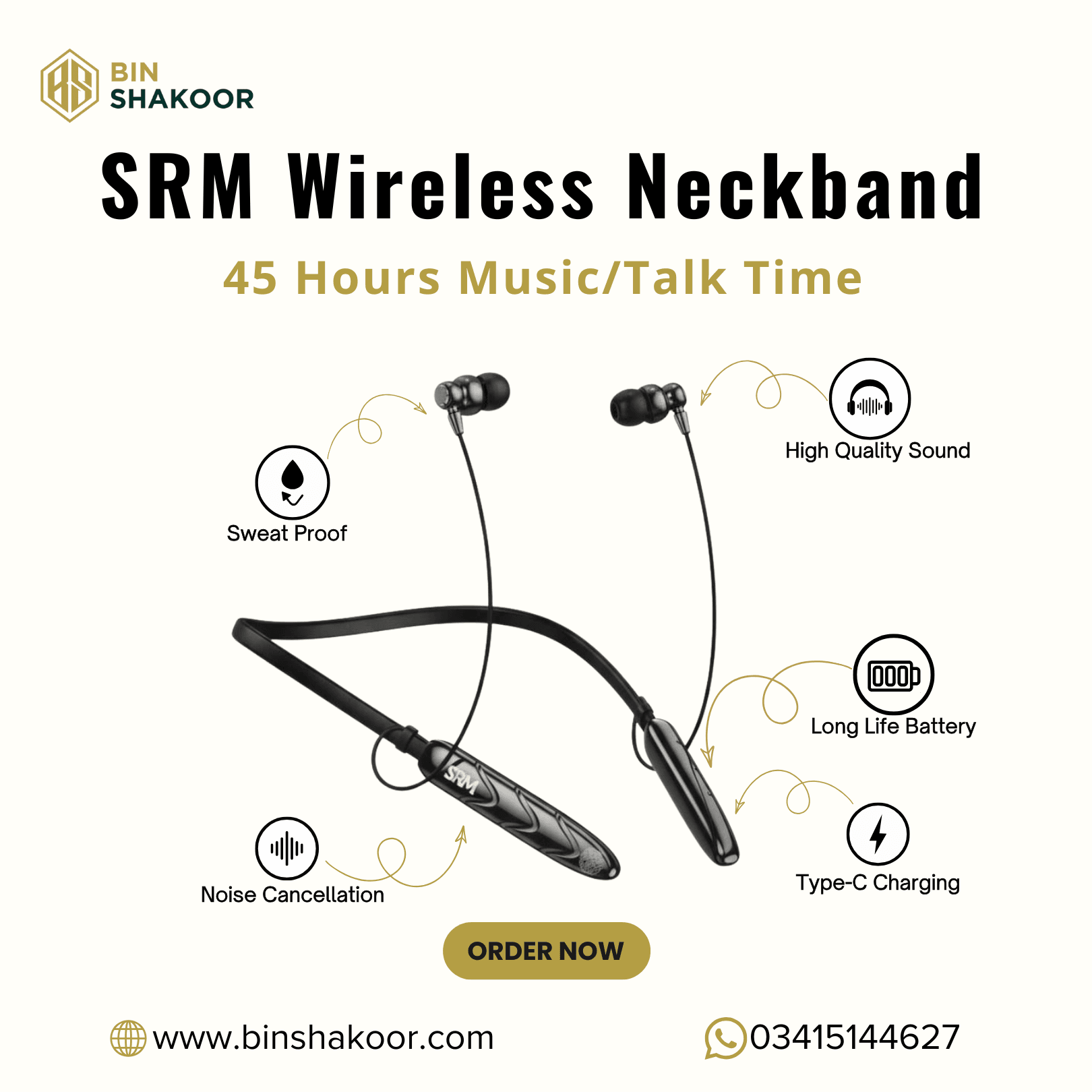 SRM Firdous-12 Wireless Neckband 45 Hours Playtime - Image 2