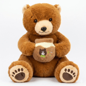 Cute Brown Teddy Bear with Honey Jar