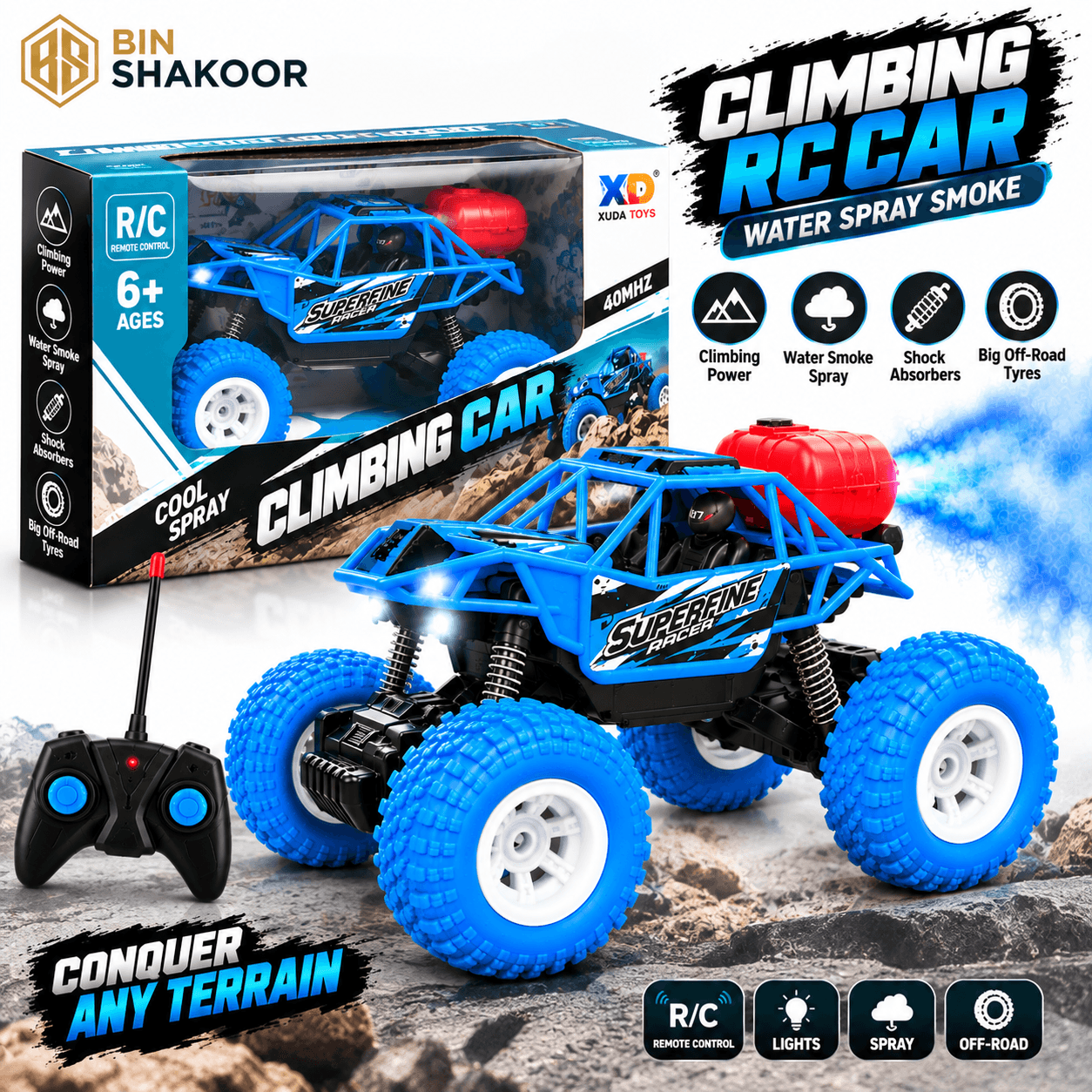 Climbing RC Car with Water Smoke Spray & Lights Off-Road Remote Control Car for Kids